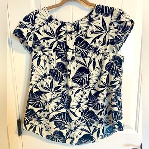 Pleated Top Cap Sleeve with Keyhole Back Chiffon Blouse